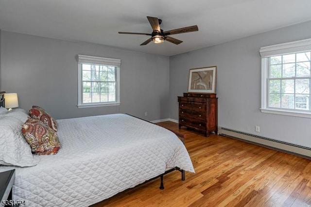 161 Orchard Rd, Montgomery Twp, NJ 08558 - bedroom featuring baseboard heating, light wood-type flooring, a ceiling fan, and multiple windows