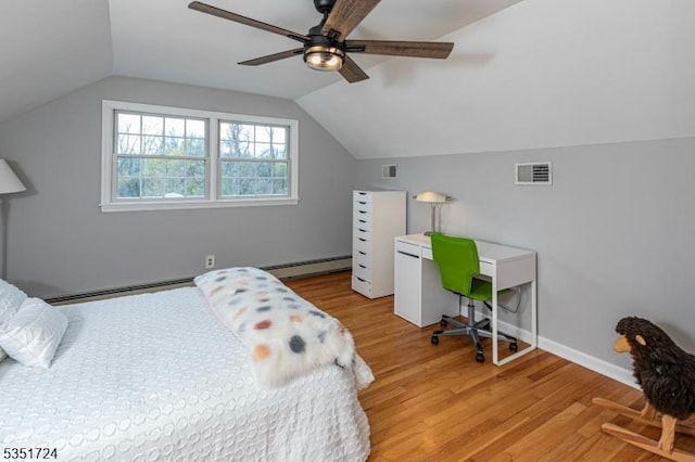 161 Orchard Rd, Montgomery Twp, NJ 08558 - bedroom with lofted ceiling, visible vents, light wood-type flooring, and baseboard heating