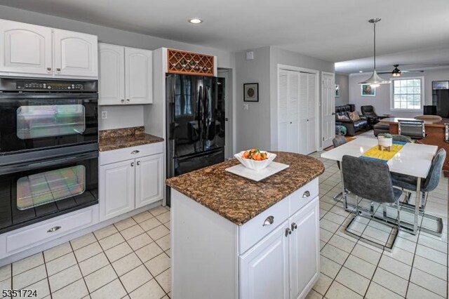 161 Orchard Rd, Montgomery Twp, NJ 08558 - kitchen with black appliances, a ceiling fan, open floor plan, and light tile patterned flooring