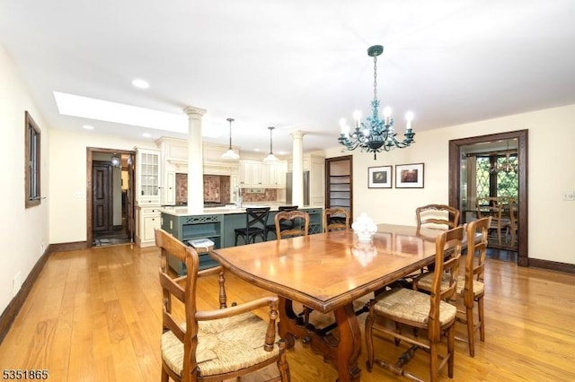 70 Friar Ln, Watchung Boro, NJ 07069 - dining area featuring recessed lighting, baseboards, light wood-style floors, and a chandelier