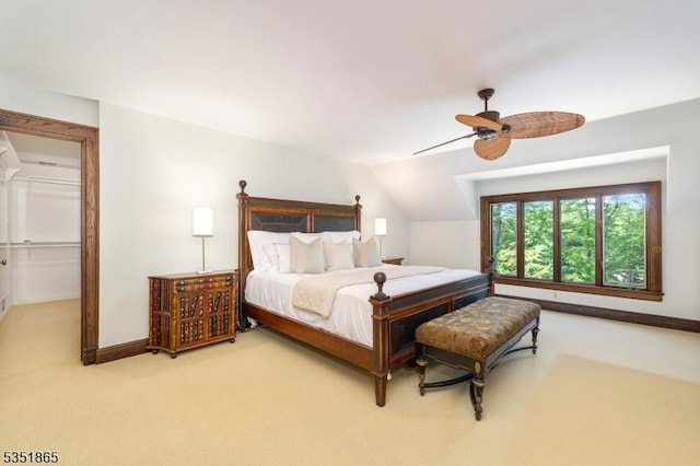 70 Friar Ln, Watchung Boro, NJ 07069 - carpeted bedroom featuring lofted ceiling, a walk in closet, ceiling fan, a closet, and baseboards