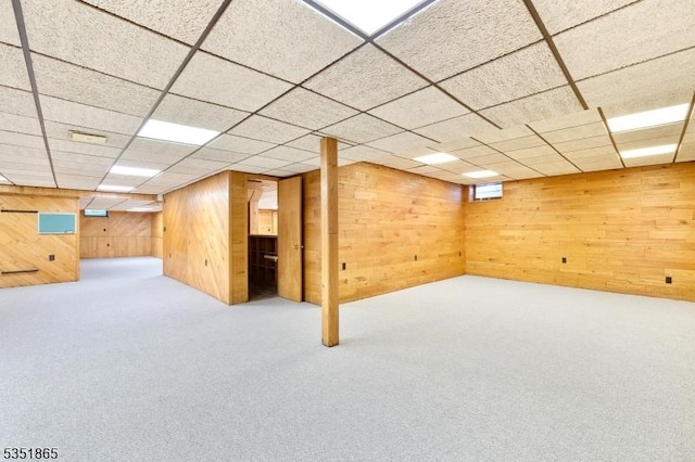 70 Friar Ln, Watchung Boro, NJ 07069 - finished basement with wooden walls, carpet, and a drop ceiling