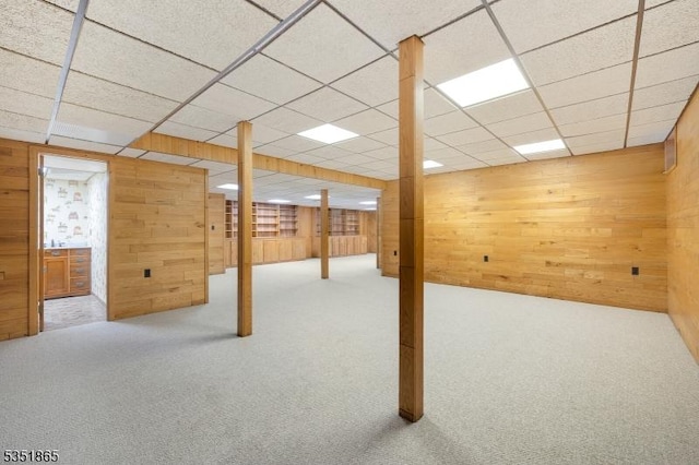 70 Friar Ln, Watchung Boro, NJ 07069 - finished below grade area with wood walls, carpet flooring, and a drop ceiling