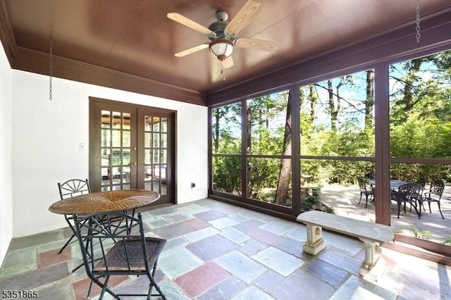 70 Friar Ln, Watchung Boro, NJ 07069 - sunroom featuring french doors, stone tile flooring, and ornamental molding