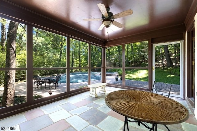 70 Friar Ln, Watchung Boro, NJ 07069 - sunroom featuring a ceiling fan and healthy amount of natural light