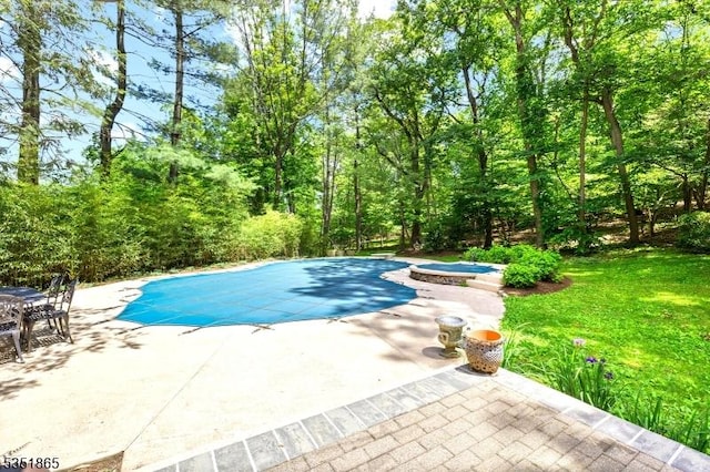 70 Friar Ln, Watchung Boro, NJ 07069 - view of pool featuring a patio area, a covered pool, and a lawn