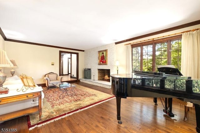 70 Friar Ln, Watchung Boro, NJ 07069 - living room with ornamental molding, wood finished floors, and a fireplace