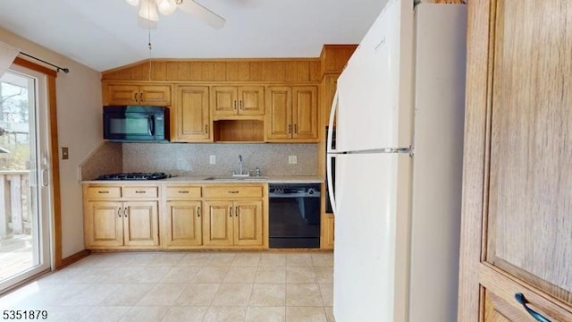 11 Kory Rd, Newton Town, NJ 07860 - kitchen with a sink, light countertops, lofted ceiling, backsplash, and black appliances