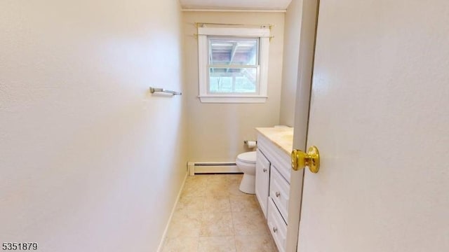 11 Kory Rd, Newton Town, NJ 07860 - bathroom featuring vanity, toilet, baseboards, and a baseboard radiator