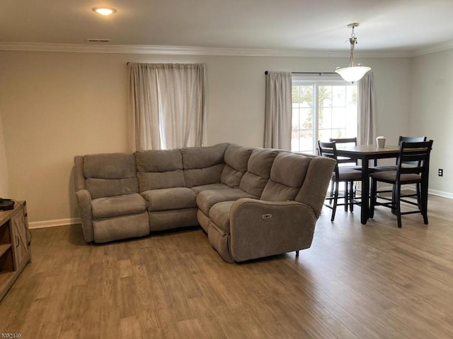 22 Joseph Dr, Newton Town, NJ 07860 - living room with wood finished floors, baseboards, crown molding, and recessed lighting