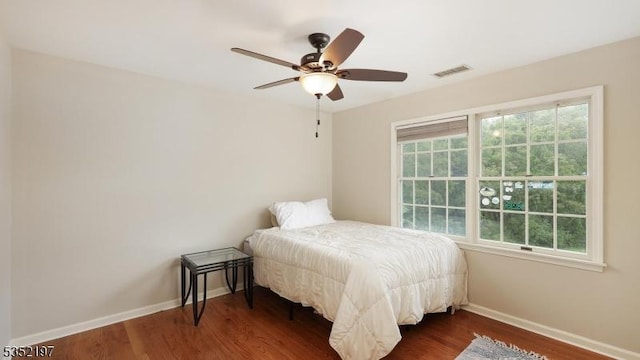 5 Dege Farm Rd, Tewksbury Twp, NJ 07830 - bedroom with multiple windows, baseboards, dark wood-style flooring, and a ceiling fan