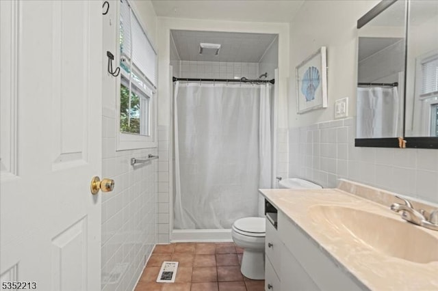 19 Tunnell Rd, Franklin Twp, NJ 08873 - bathroom with toilet, tile walls, visible vents, tile patterned flooring, and vanity