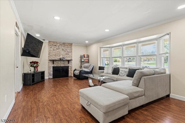 19 Tunnell Rd, Franklin Twp, NJ 08873 - living area featuring dark wood finished floors, a wealth of natural light, and crown molding
