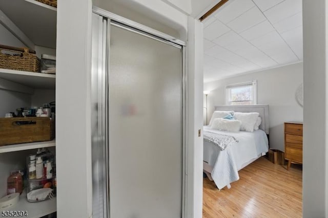bedroom with light wood-style floors