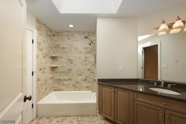 82 Queen Anne Dr, Bernards Twp, NJ 07920 - bathroom with recessed lighting, a skylight, vanity, and shower / tub combination