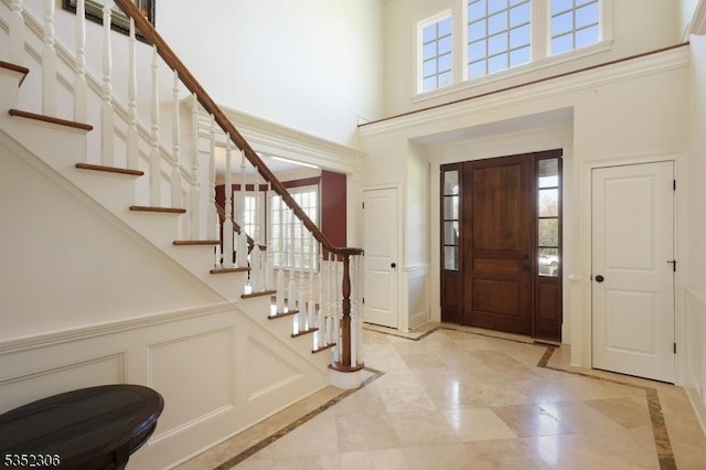 82 Queen Anne Dr, Bernards Twp, NJ 07920 - entrance foyer with a high ceiling, a wealth of natural light, and stairs