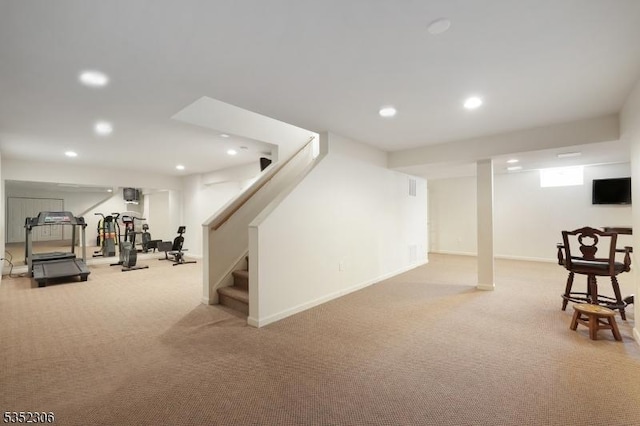 82 Queen Anne Dr, Bernards Twp, NJ 07920 - exercise room with baseboards, recessed lighting, and light colored carpet
