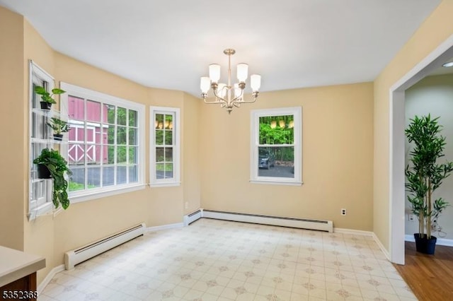 58 Water St, Tewksbury Twp, NJ 08833 - unfurnished dining area featuring baseboard heating, healthy amount of natural light, and a chandelier