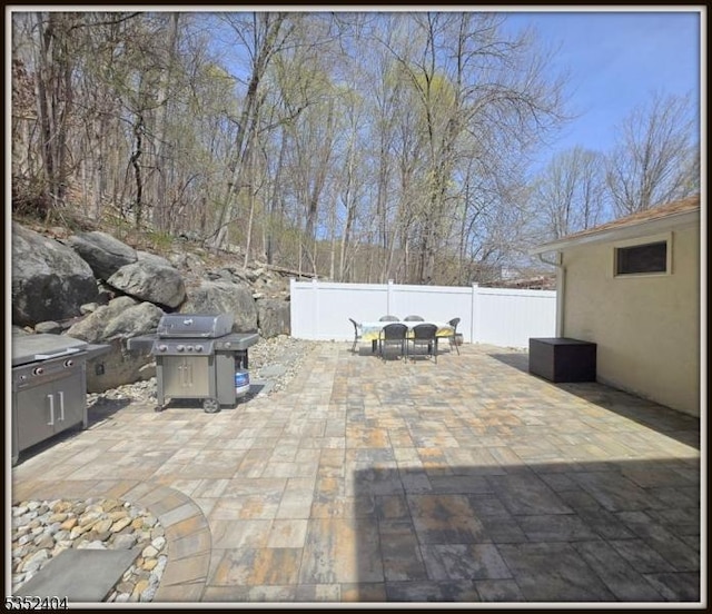 view of patio with a fenced backyard and a grill