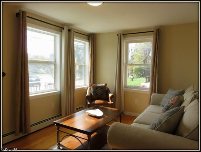 living area featuring plenty of natural light and wood finished floors