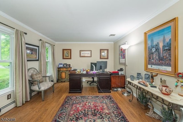 8 Kevin Dr, Mount Olive Twp, NJ 07836 - office space featuring wood finished floors, a baseboard heating unit, plenty of natural light, and ornamental molding