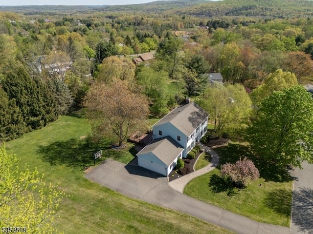 aerial view of property's location featuring a forest