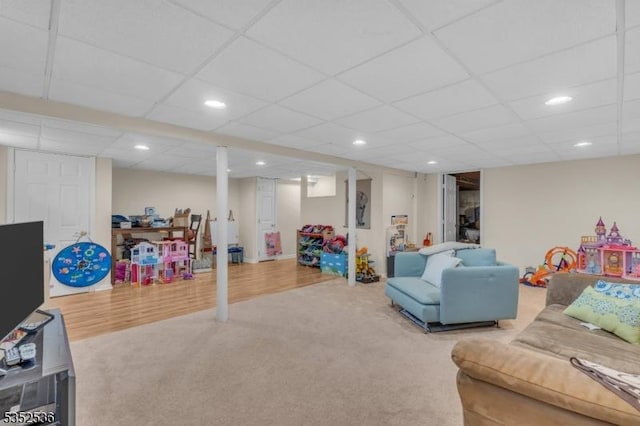 interior space with recessed lighting and carpet flooring