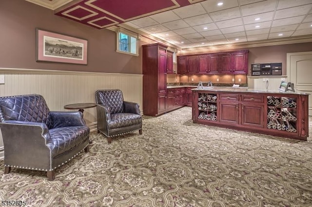 770 Pottersville Rd, Chester Twp, NJ 07931 - sitting room featuring a wainscoted wall, crown molding, and light carpet