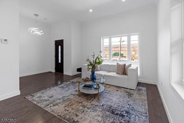 784 Valley St, Union Twp, NJ 07088 - living room featuring recessed lighting, dark wood finished floors, baseboards, and a notable chandelier