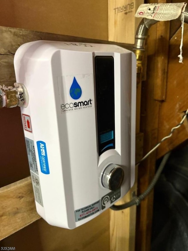 utility room with tankless water heater