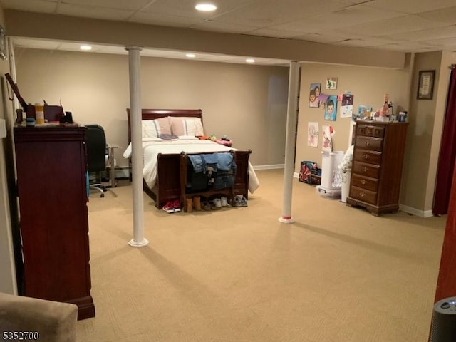19 Southfield Dr, Sussex Boro, NJ 07461 - bedroom featuring carpet floors, a paneled ceiling, baseboards, and recessed lighting