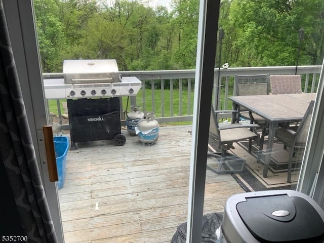 19 Southfield Dr, Sussex Boro, NJ 07461 - wooden deck featuring outdoor dining space, a grill, and a view of trees