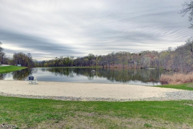 property view of water with a wooded view