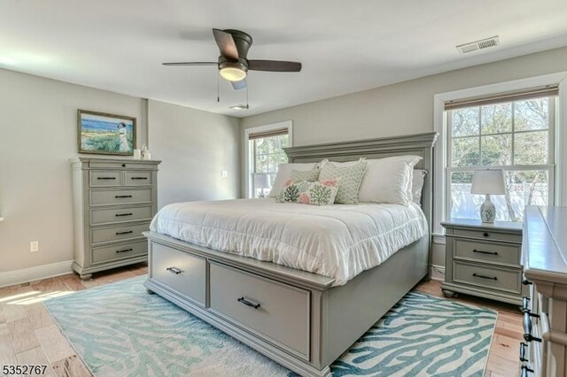 2210 Atlantic Ave, Long Beach Twp, NJ 08008 - bedroom with a ceiling fan, baseboards, visible vents, and light wood finished floors