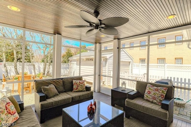 2210 Atlantic Ave, Long Beach Twp, NJ 08008 - sunroom / solarium featuring an outdoor hangout area and ceiling fan