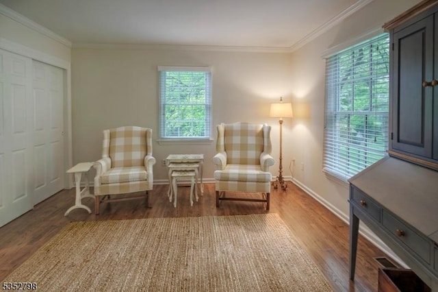 199 W Springtown Rd, Washington Twp, NJ 07853 - living area featuring wood finished floors, baseboards, and crown molding