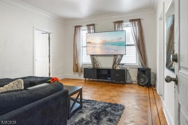 222 Van Buren St, Newark City, NJ 07105 - living area with baseboards, plenty of natural light, and ornamental molding