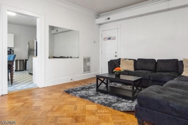 222 Van Buren St, Newark City, NJ 07105 - living area featuring visible vents, ornamental molding, and baseboards