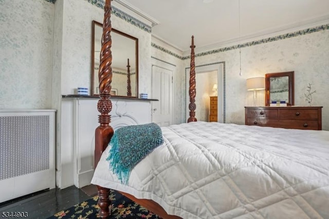 bedroom featuring radiator