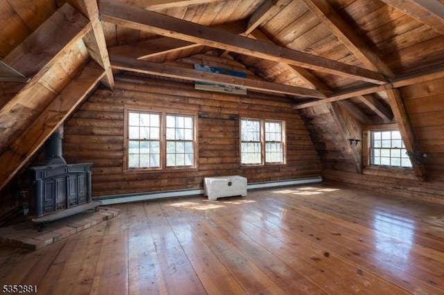 attic featuring a baseboard heating unit and a healthy amount of sunlight