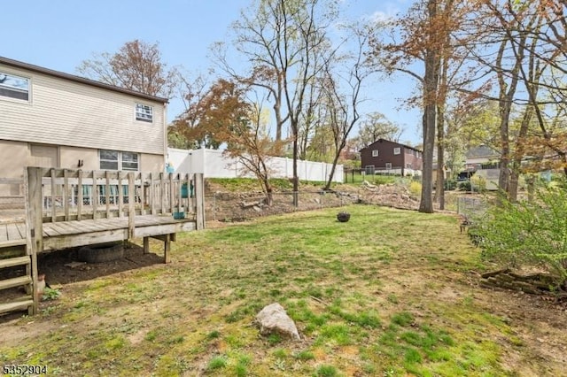 view of yard featuring a fenced backyard and a deck