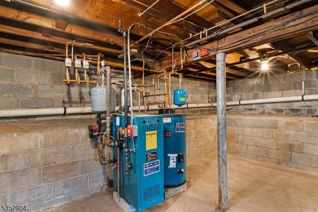 utilities featuring a heating unit and gas water heater