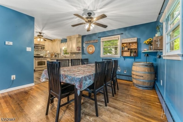 4 Broad View Pl, Raritan Twp, NJ 08822 - dining space with a ceiling fan, wood finished floors, and baseboard heating