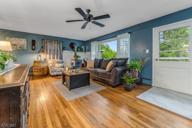 4 Broad View Pl, Raritan Twp, NJ 08822 - living area featuring a ceiling fan, wood finished floors, and baseboard heating