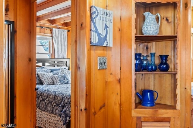 room details featuring wood walls