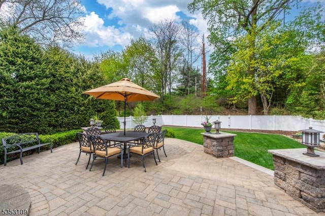 view of patio / terrace with outdoor dining area and a fenced backyard