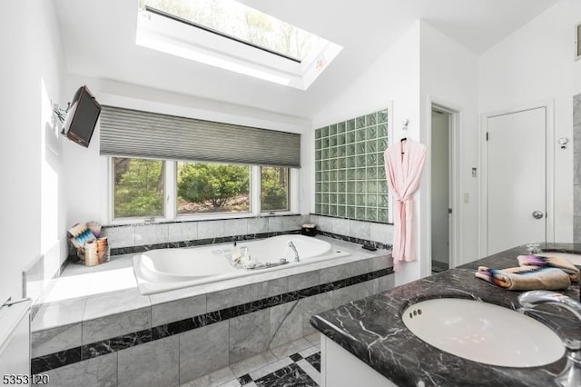 25 Morningside Dr, Livingston Twp, NJ 07039 - full bathroom with a skylight, a garden tub, and vanity