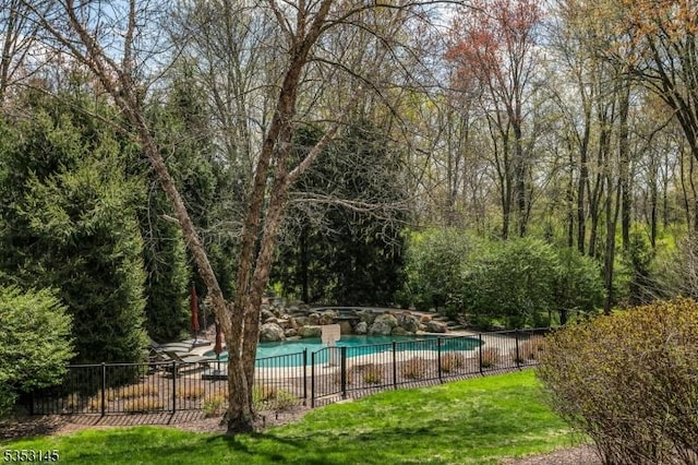 view of swimming pool with fence and a fenced in pool
