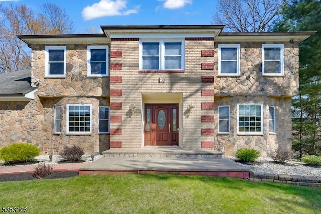view of front facade with stone siding