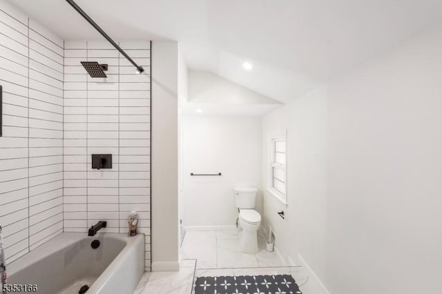 1077 Allenwood Dr, Plainfield City, NJ 07060 - bathroom with marble finish floor, lofted ceiling, toilet, baseboards, and recessed lighting